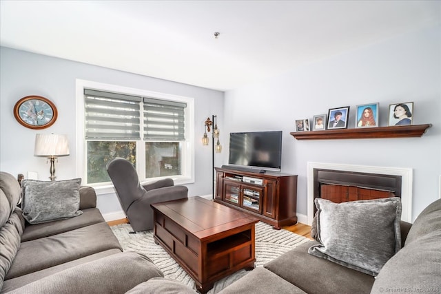 living room with light hardwood / wood-style floors