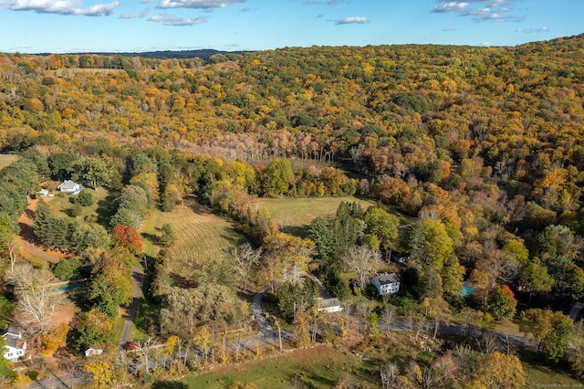 birds eye view of property with a forest view