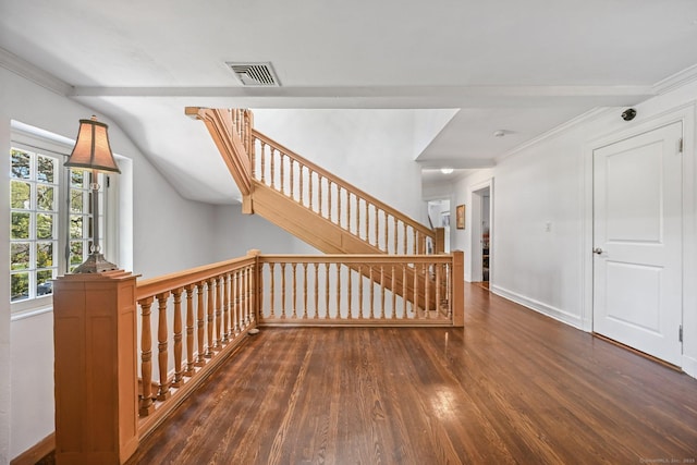 6 Prospect Ct, Hamden, CT 06517 - staircase with wood finished floors, baseboards, and ornamental molding