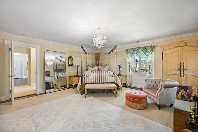 6 Prospect Ct, Hamden, CT 06517 - bedroom featuring a chandelier, ornamental molding, carpet flooring, baseboards, and arched walkways