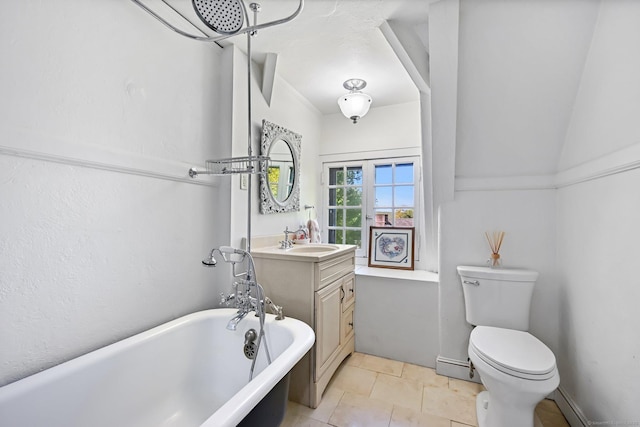 6 Prospect Ct, Hamden, CT 06517 - full bathroom with a freestanding tub, toilet, vanity, and tile patterned flooring