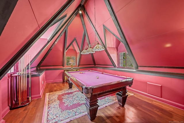6 Prospect Ct, Hamden, CT 06517 - rec room with billiards table, wood finished floors, lofted ceiling, and baseboards