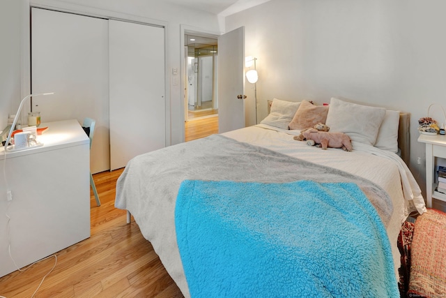 bedroom with a closet and light wood-type flooring