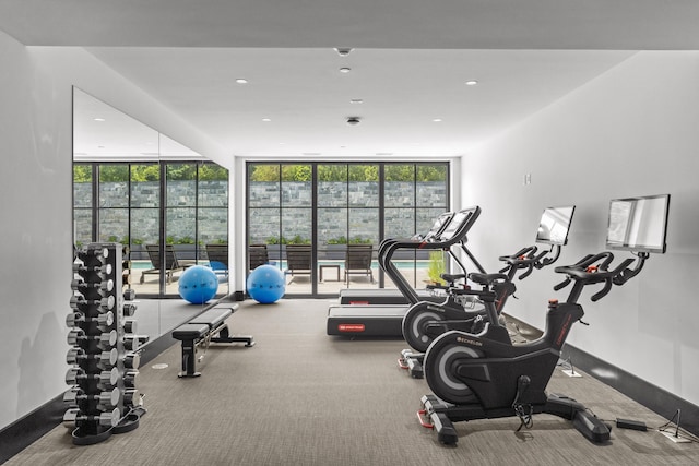 41 Richmondville Ave Unit 109, Westport, CT 06880 - exercise room featuring recessed lighting, a wall of windows, and a healthy amount of sunlight