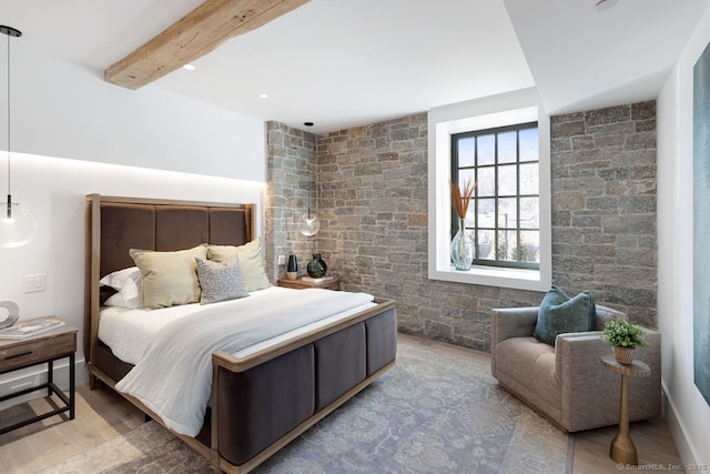 41 Richmondville Ave Unit 109, Westport, CT 06880 - bedroom featuring beam ceiling and wood finished floors