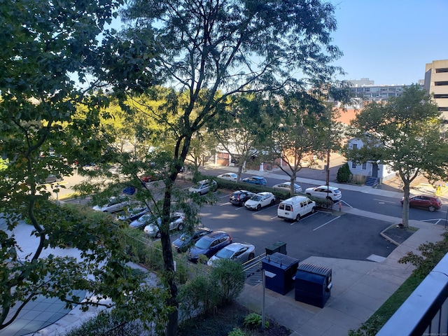 view of parking at dusk