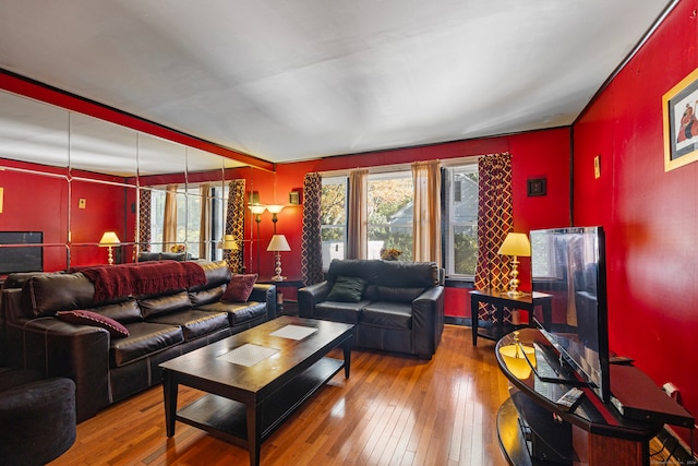 living room with hardwood / wood-style floors