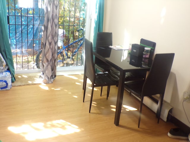 dining space featuring wood-type flooring