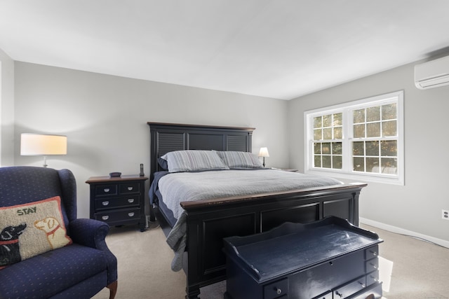 carpeted bedroom with a wall unit AC