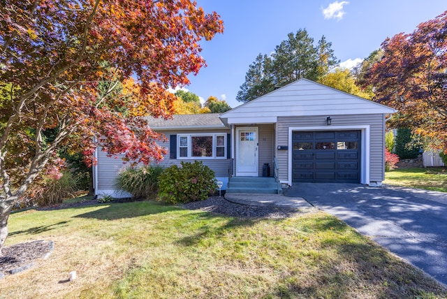 view of front facade with a front lawn and a garage