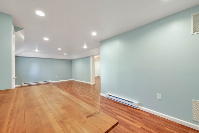 unfurnished room featuring light hardwood / wood-style flooring and a baseboard radiator