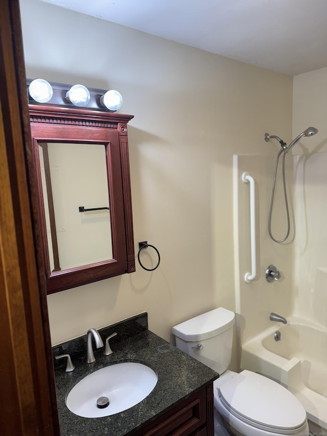 full bath with toilet, tub / shower combination, and vanity