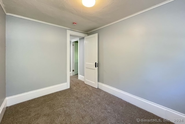 carpeted spare room featuring ornamental molding