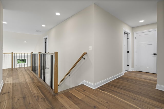 65 Soderman Way Unit 65, Cheshire, CT 06410 - corridor featuring an upstairs landing, wood finished floors, baseboards, and recessed lighting