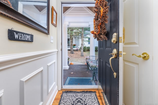 doorway to outside with hardwood / wood-style floors