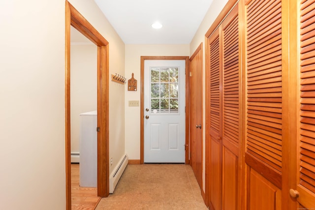 199 Pine Hollow Rd, Killingly, CT 06241 - doorway with baseboard heating, a baseboard radiator, and recessed lighting
