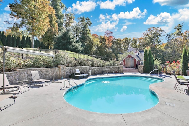 view of swimming pool with a patio area