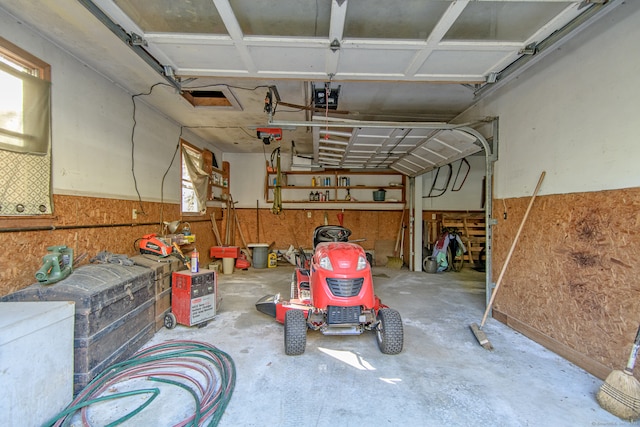 garage with a garage door opener