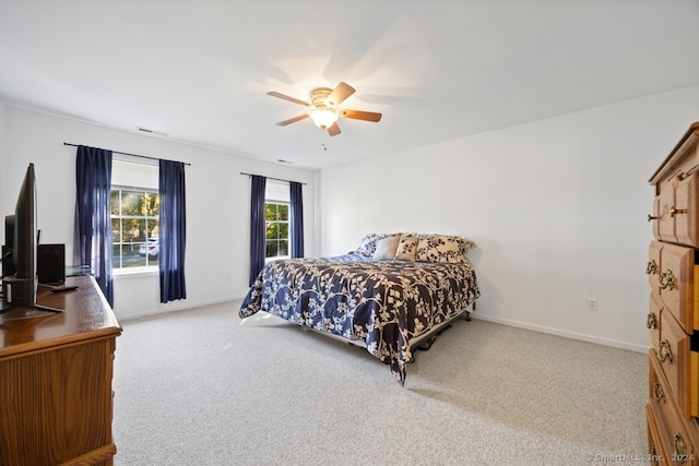 bedroom featuring carpet floors and ceiling fan