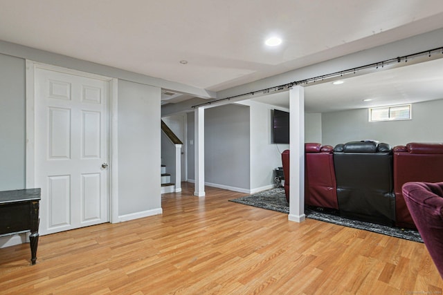 basement with light wood-type flooring