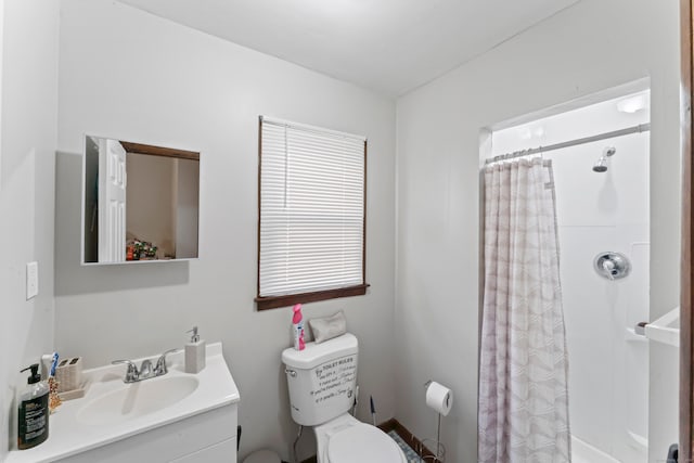 full bathroom with vanity, toilet, and shower / bathtub combination with curtain