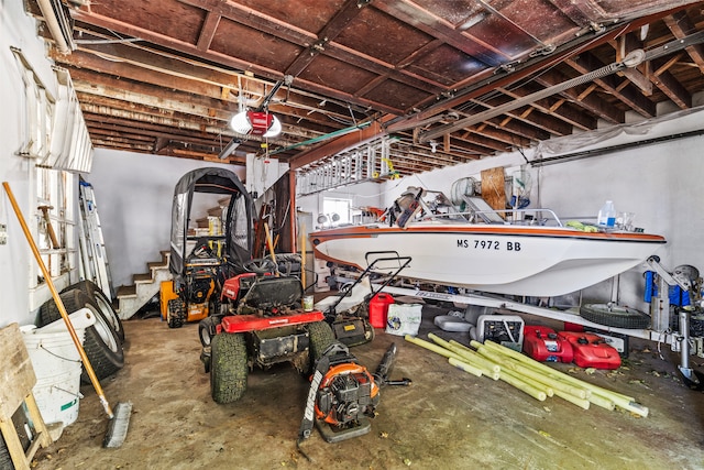 garage with a garage door opener