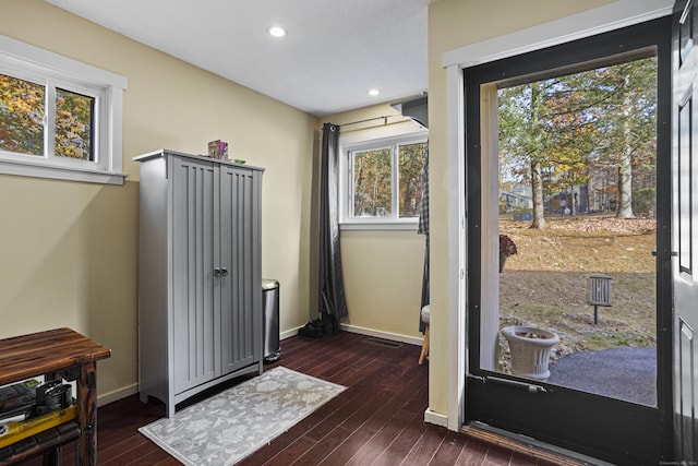 entryway with dark hardwood / wood-style flooring