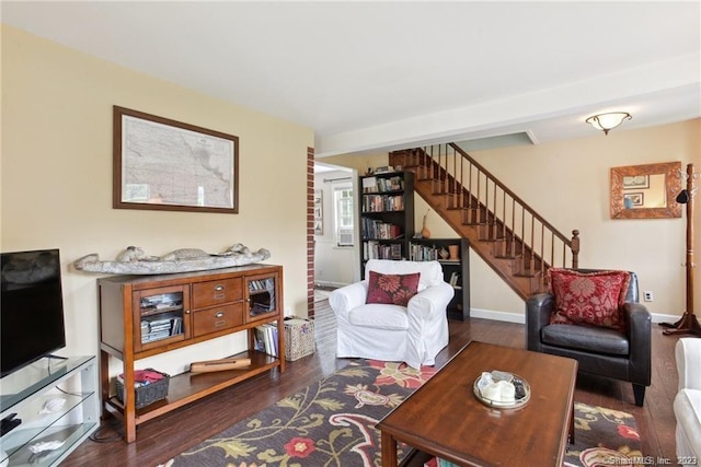 living room with dark wood-type flooring