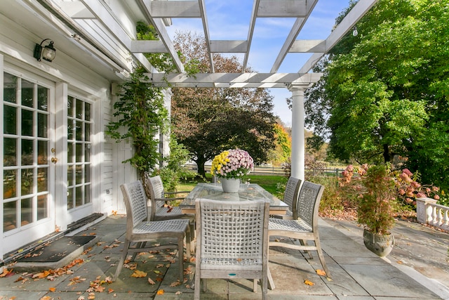 view of patio featuring a pergola