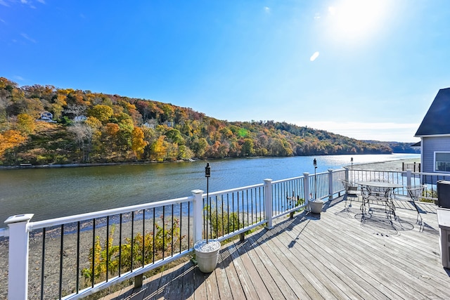 wooden deck with a water view