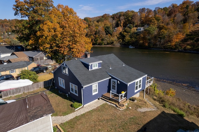 bird's eye view featuring a water view