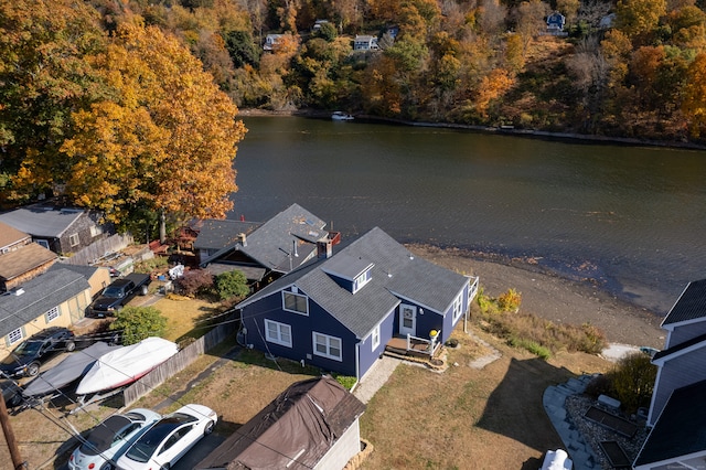 aerial view featuring a water view