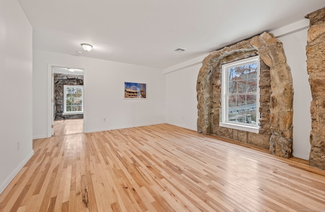 unfurnished living room with light wood-type flooring and a healthy amount of sunlight