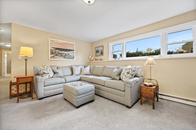 living room with light colored carpet