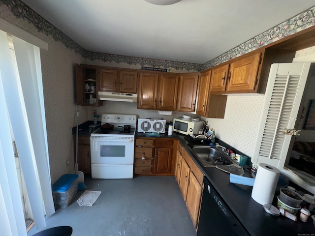 kitchen featuring white electric range and sink