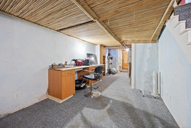 view of carpeted home office