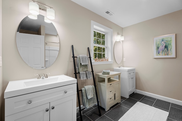 bathroom with vanity and tile patterned floors