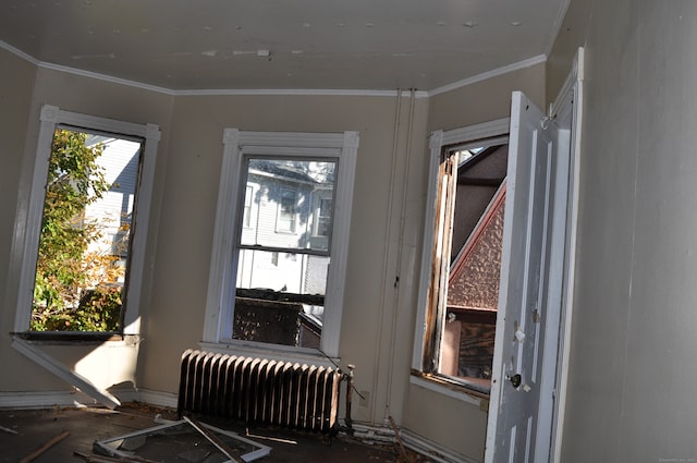 miscellaneous room with crown molding and radiator