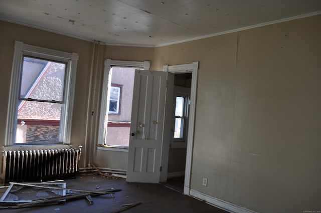 miscellaneous room with ornamental molding and radiator