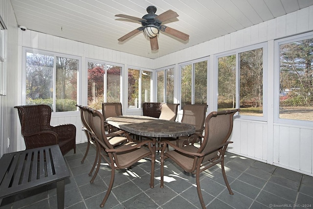 sunroom / solarium with ceiling fan and plenty of natural light