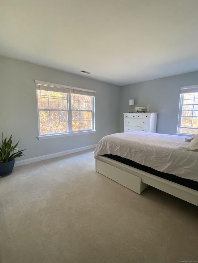 unfurnished bedroom featuring light carpet