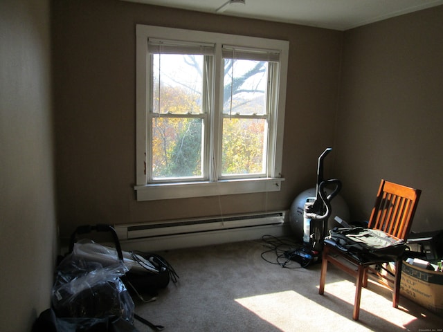 misc room featuring carpet floors and baseboard heating