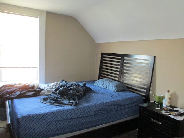 bedroom with lofted ceiling