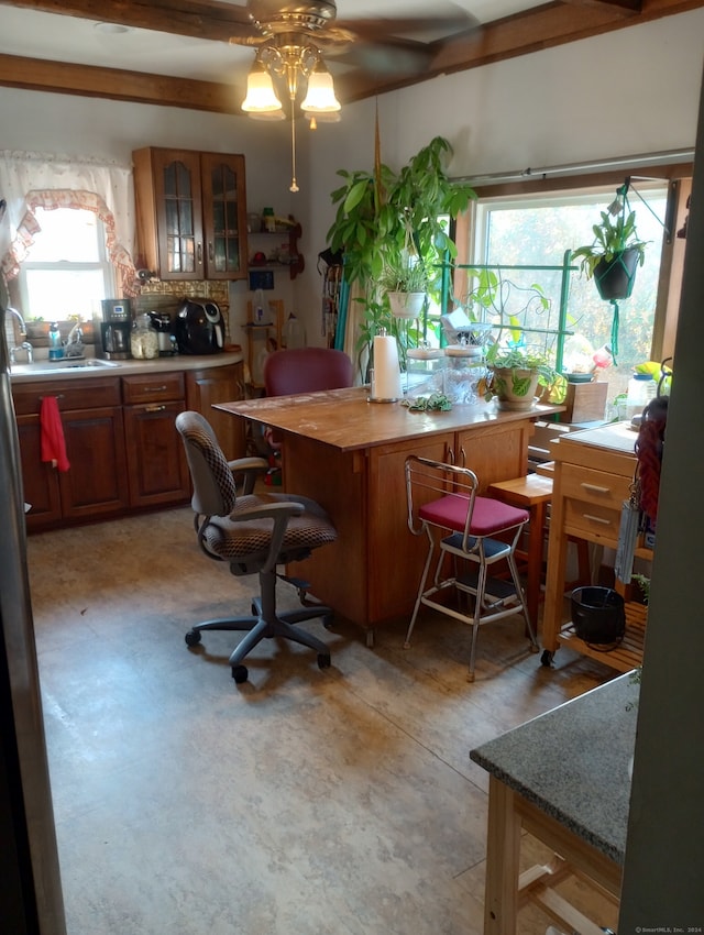 kitchen featuring a wealth of natural light and ceiling fan