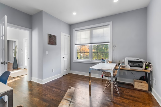 office space with dark hardwood / wood-style floors