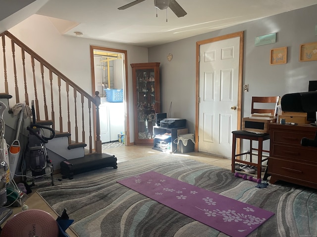 living room featuring ceiling fan