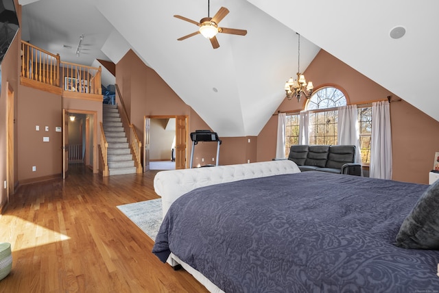 18 Eastern Ln, New Milford, CT 06776 - bedroom featuring wood finished floors, vaulted ceiling, and a chandelier