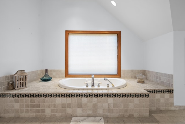 18 Eastern Ln, New Milford, CT 06776 - full bath with lofted ceiling, tile patterned flooring, and a garden tub