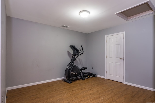 workout area featuring wood-type flooring