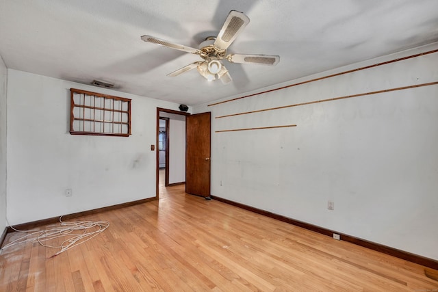 empty room featuring light hardwood / wood-style flooring and ceiling fan